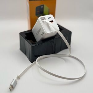 3 in 1 GaN Fast Charging Block with Retractable USB-C Cable